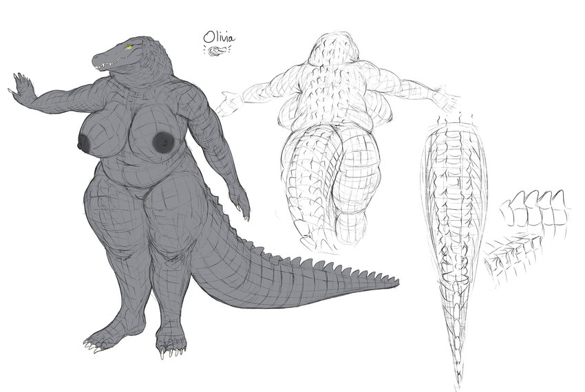 anthro big_breasts breasts female genitals nipples nude pussy slightly_chubby solo doctordj olivia_(doctordj) alligator alligatorid crocodile crocodilian reptile scalie hi_res