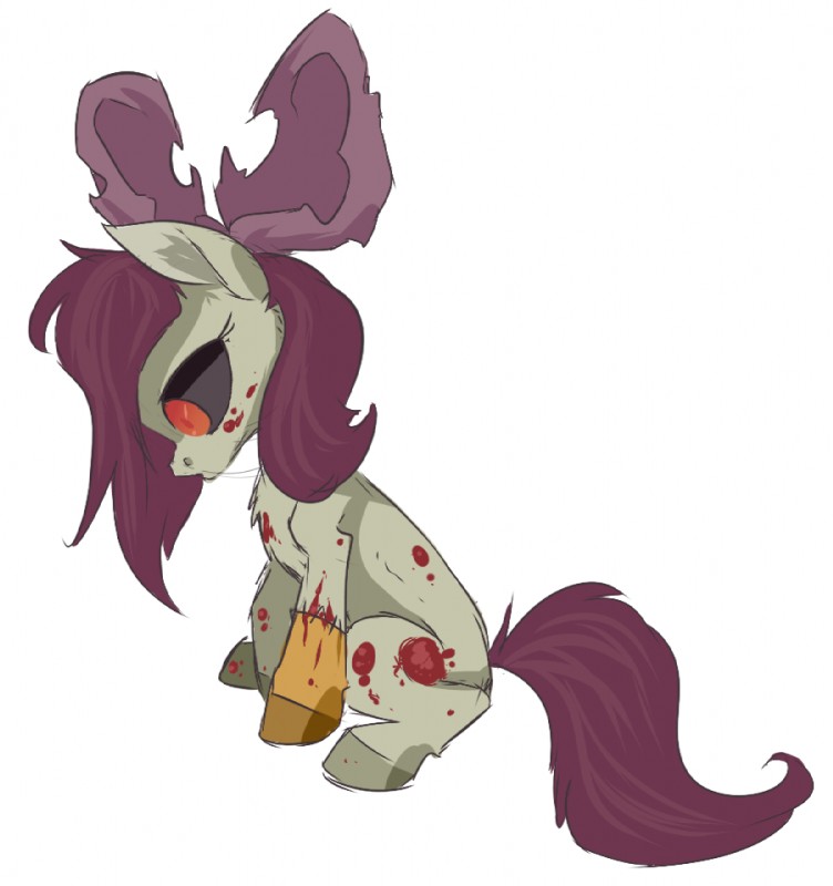 alternate_species blood bodily_fluids female feral red_eyes sad sitting solo young young_feral 8-xenon-8 friendship_is_magic hasbro my_little_pony story_of_the_blanks apple_bloom_(mlp) earth_pony equid equine horse mammal pony undead zombie 2012