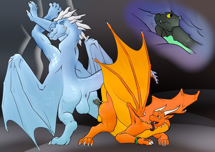 anal anal_vore anus balls blue_body blue_scales feral genitals grey_body grey_scales nervous orange_body orange_scales scales sharing_partner vore x-ray_view frostidragon mythology dragon kobold mythological_creature mythological_scalie scalie hi_res