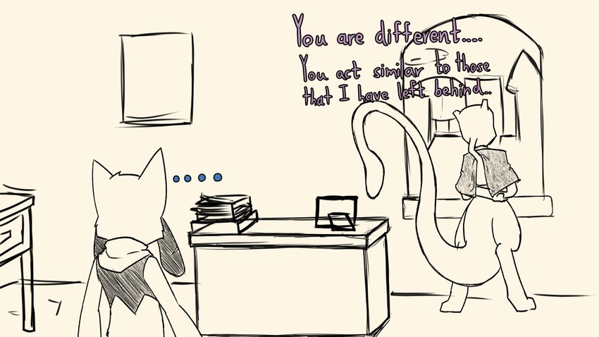 ambiguous_gender anthro biped building desk dialogue duo ellipsis floor fur furniture inside paper photo_frame purple_text scarf standing table tail talking_to_another text wall_(structure) window novaarts nintendo pokemon pokemon_mystery_dungeon spike_chunsoft generation_1_pokemon generation_4_pokemon legendary_pokemon mewtwo pokemon_(species) riolu 2024 digital_media_(artwork) english_text hi_res sketch male_(lore)