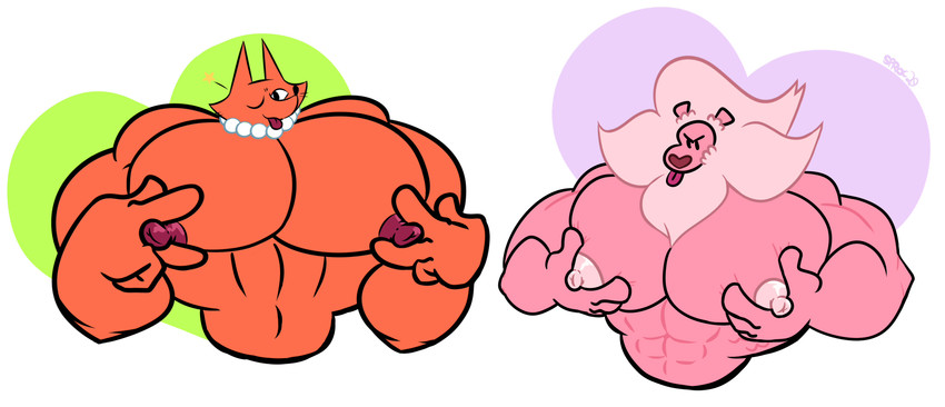 abs anthro biceps big_muscles duo fur huge_muscles hyper hyper_muscles looking_at_viewer male muscular muscular_male nipples nude pecs simple_background tongue sprocco_(artist) cartoon_network steven_universe foxman lion_(steven_universe) canid canine felid fox lion mammal pantherine absurd_res digital_drawing_(artwork) digital_media_(artwork) flat_colors hi_res signature