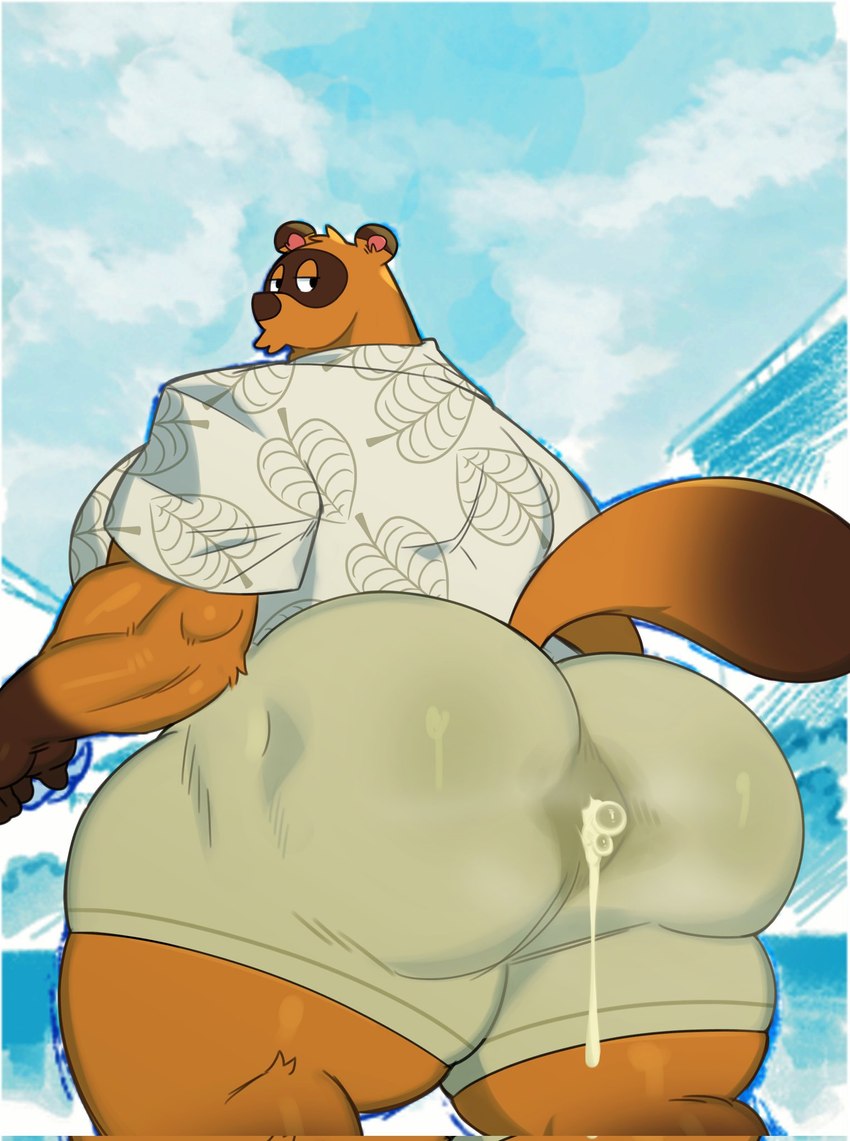 after_sex aloha_shirt anthro anus anus_outline barazoku big_butt big_muscles bodily_fluids bottomwear bubble_butt butt clothed clothing cloud cum cum_from_ass cum_in_ass cum_in_clothing cum_in_pants cum_inside cum_through_clothing cum_through_pants day fur genital_fluids huge_butt huge_muscles huge_thighs leaking_cum looking_back male muscular muscular_anthro muscular_male narrowed_eyes outside pattern_clothing pattern_shirt pattern_topwear presenting presenting_hindquarters rear_view shirt shorts sky solo sweat sweat_stain thick_thighs tight_bottomwear tight_clothing tight_shorts topwear tuft wet wet_clothing furryonline1 meejikom animal_crossing nintendo tom_nook_(animal_crossing) canid canine mammal raccoon_dog tanuki 2024 artist_collaboration hi_res