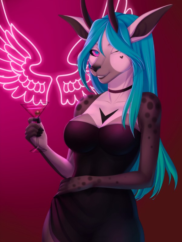 5_fingers anthro blue_hair clothed clothing eyebrows eyelashes female fingers hair horn looking_at_viewer smile solo littlemomoko antelope bovid mammal 2020 3:4 digital_media_(artwork) hi_res