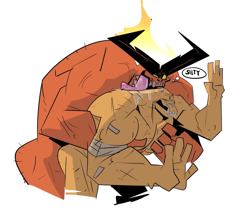 horn licking male male/male pec_grab pec_squeeze pecs sex simple_background tongue tongue_out white_background galanartworks european_mythology marvel mythology norse_mythology beta_ray_bill surtur_(marvel) alien korbinite monster absurd_res hi_res