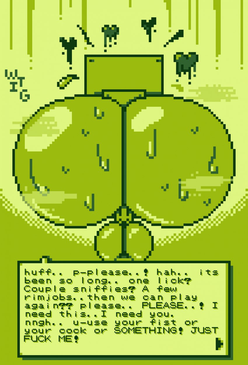 balls begging big_balls big_butt bodily_fluids butt dialogue genitals huge_balls huge_butt hyper hyper_butt imminent_sex lust machine male male/male musk musk_clouds objectum presenting presenting_hindquarters saggy_balls solo sweat sweaty_butt text_box wowthisisgreat game_boy game_boy_family nintendo animate_inanimate living_machine hi_res