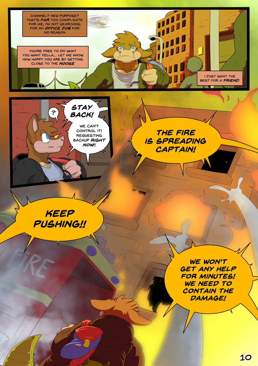 anthro bag fancomic fire fire_engine firefighter male new_york_city text truck turnout_gear vehicle arty_stu activision crash_bandicoot_(series) dingodile canid canine canis crocodile crocodilian dingo hybrid mammal reptile scalie comic english_text hi_res