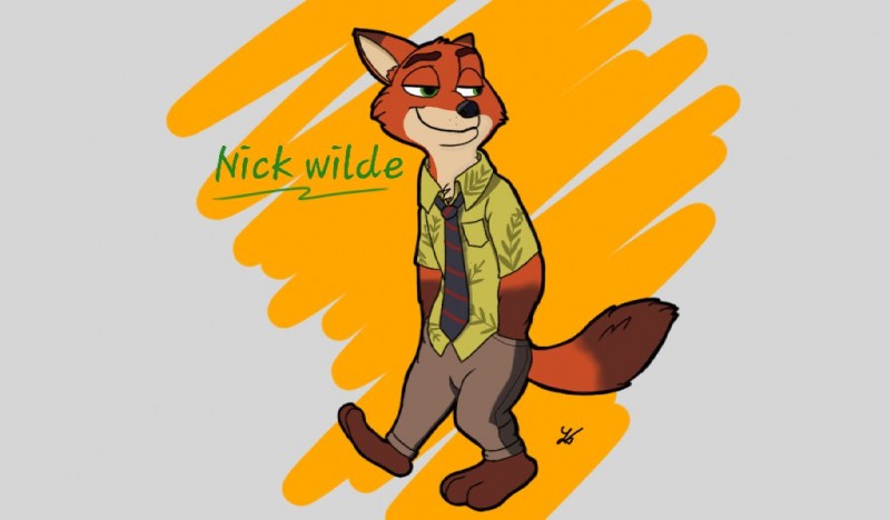 anthro clothing fur green_eyes male simple_background solo greydaboy disney zootopia nick_wilde canid canine fox mammal red_fox true_fox 2016 digital_media_(artwork)