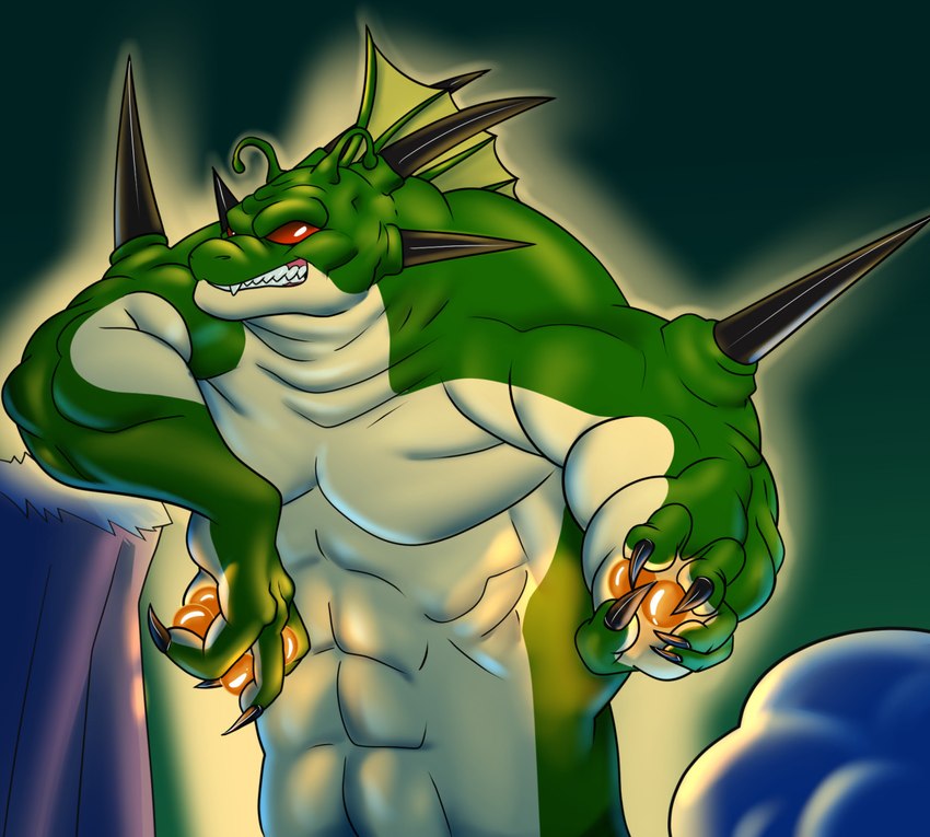 abs antennae_(anatomy) anthro big_muscles claws dragon_ball_(object) fangs horn macro male muscular pecs pronounced_browridge red_eyes solo spikes teeth pervohyena dragon_ball dragon_ball_z mythology porunga dragon mythological_creature mythological_scalie scalie