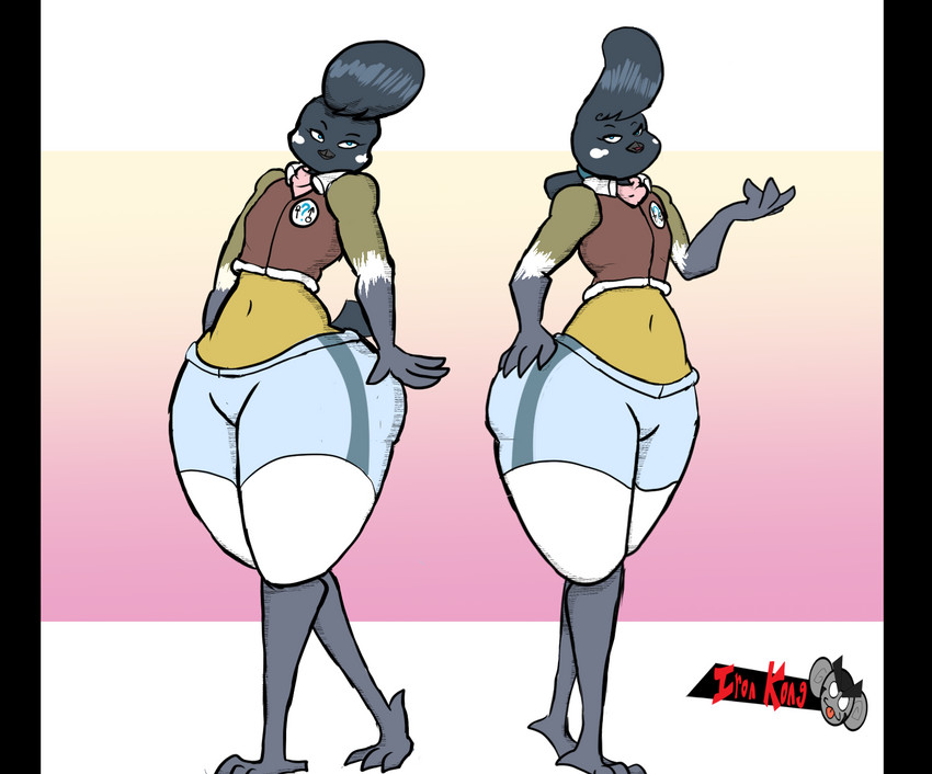 anthro beak big_butt black_bars blue_eyes butt duo female flat_chested hair male matching_outfits pompadour ponytail thick_thighs wide_hips ironkongstudios mize_(ironkongstudios) soddo_(ironkongstudios) avian bird great_tit oscine passerine tit_(bird) hi_res pillarbox brother_(lore) sibling_(lore) sister_(lore) twins_(lore)