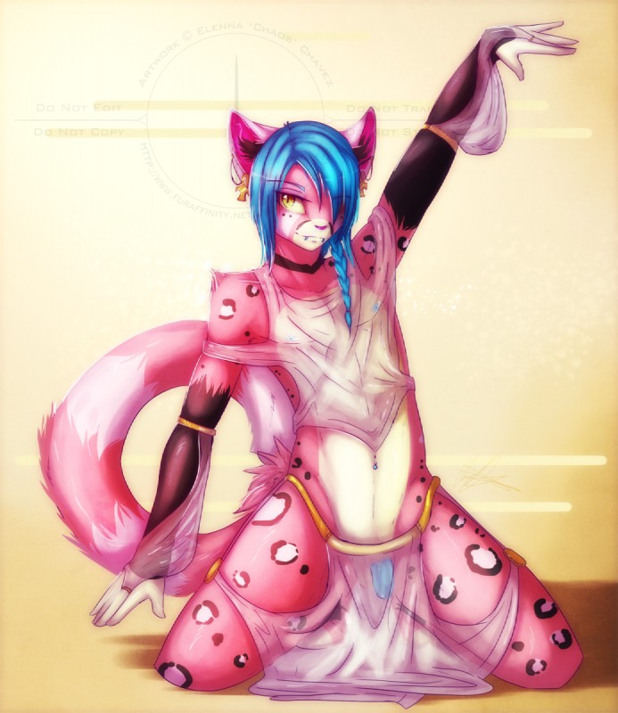 anthro clothed clothing crossdressing femboy flaccid genitals harem harem_boy harem_outfit male navel navel_piercing penis piercing silk solo sparklefur tail teasing silvyr blaze_(zabaniya) ailurid cheetah felid feline hybrid leopard mammal pantherine red_panda hi_res