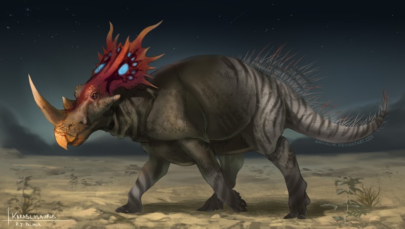 ambiguous_gender detailed_background feral night outside sky solo star starry_sky arvalis dinosaur karablosaurus prehistoric_species reptile scalie 2013 digital_media_(artwork) hi_res