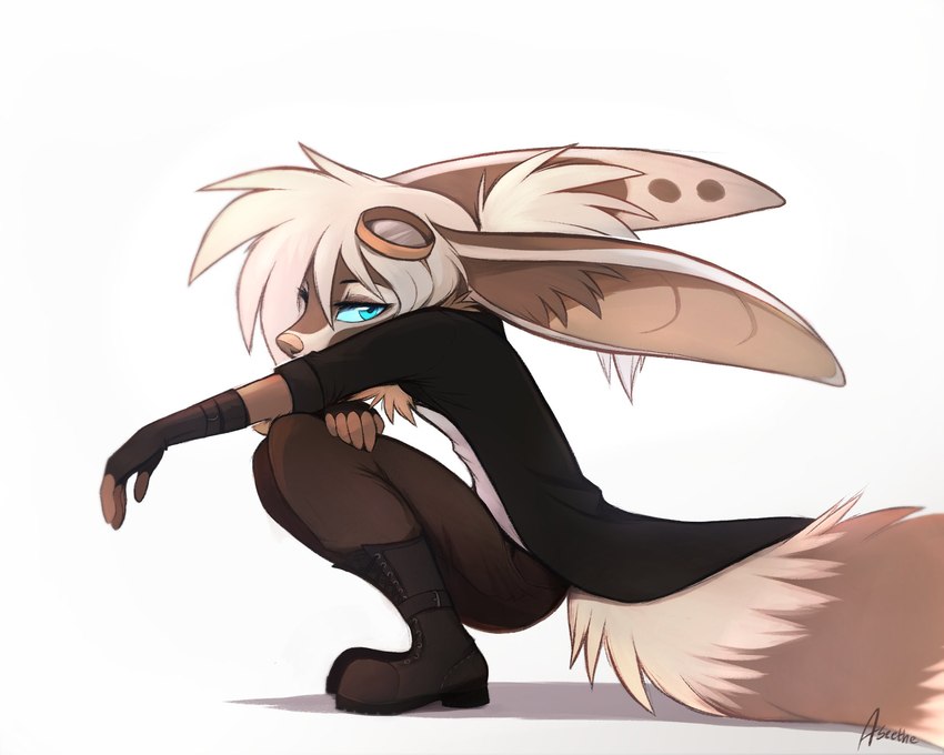 5_fingers anthro blue_eyes boots brown_body brown_fur clothed clothing crouching eyebrows eyelashes eyewear female fingers footwear fully_clothed fur goggles hair shoes solo tan_hair aseethe melody_(aseethe) canid canine fennec_fox fox mammal true_fox 2021 digital_media_(artwork) hi_res signature