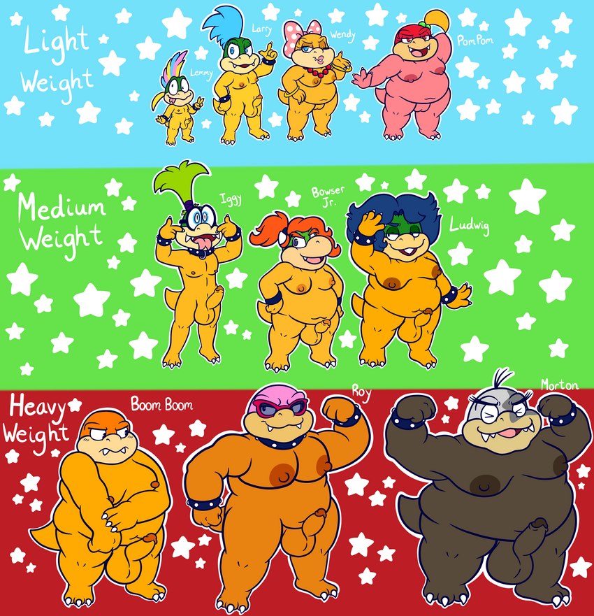 anthro balls breasts female genitals group male male/female nipples penis pussy solo text young young_anthro sinribbons mario_bros nintendo boom-boom boom-boom_(character) bowser_jr. iggy_koopa koopaling larry_koopa lemmy_koopa ludwig_von_koopa morton_koopa_jr. pom_pom_(mario) roy_koopa wendy_o._koopa boom_boom koopa scalie absurd_res english_text hi_res