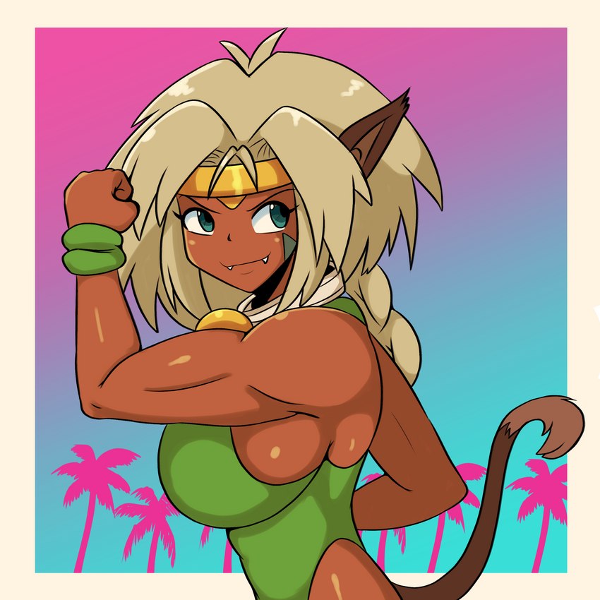 big_breasts braided_hair breasts clothed clothing fangs female fur green_eyes hair muscular muscular_female solo teeth iggy_bomb outlaw_star aisha_clanclan animal_humanoid cat_humanoid ctarl-ctarl felid felid_humanoid feline feline_humanoid humanoid mammal mammal_humanoid 1:1 absurd_res hi_res