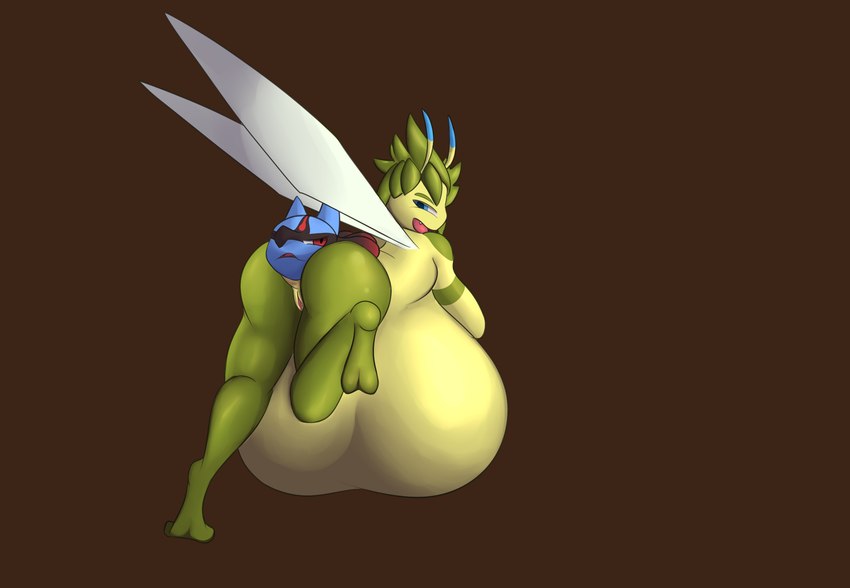 abdominal_bulge almost_fully_inside anal anal_head_gulp anal_vore anthro anus body_in_anus butt feet_first female male partially_inside presenting rear_view simple_background vore leafysnivy nintendo pokemon celebi generation_2_pokemon generation_4_pokemon legendary_pokemon lucario pokemon_(species) absurd_res hi_res