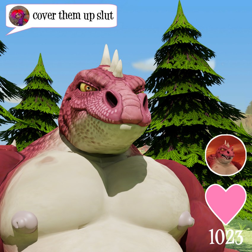 alternative_fashion anthro barazoku fir_tree forest grass heart_symbol looking_at_viewer male musclegut muscular nipples outside pecs plant punk selfie shirtless solo speech_bubble text tree albalbalb cover_them_up_slut giana_sisters mythology giana_(giana_sisters) gurglewocky_(giana_sisters) dragon mythological_creature mythological_scalie scalie 1:1 3d_(artwork) digital_media_(artwork) english_text hi_res