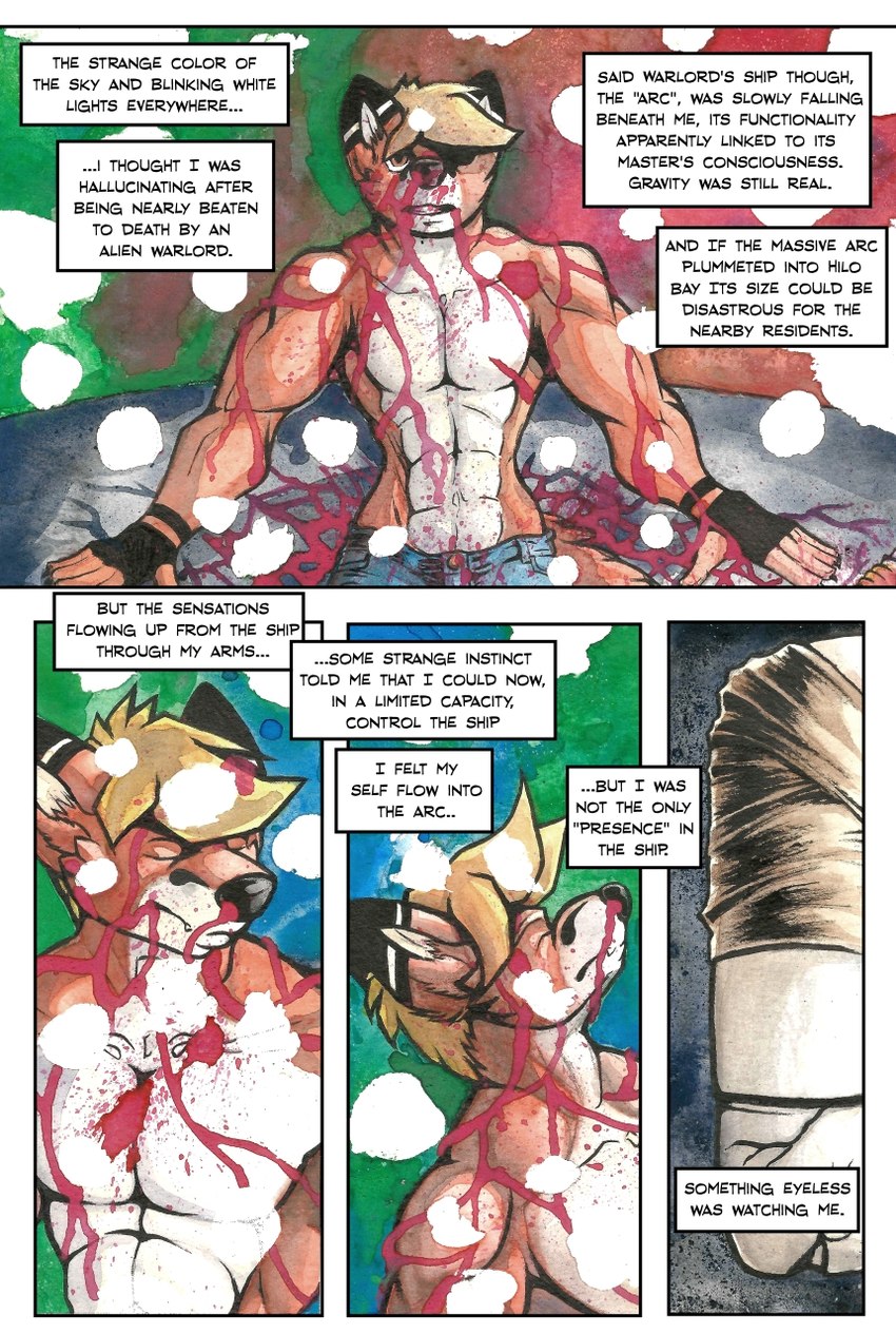 anthro blood blood_on_face bodily_fluids dialogue dialogue_box eyes_closed false_start male nosebleed solo text boneitis alex_young comic english_text gouache_(artwork) hi_res painting_(artwork) traditional_media_(artwork)