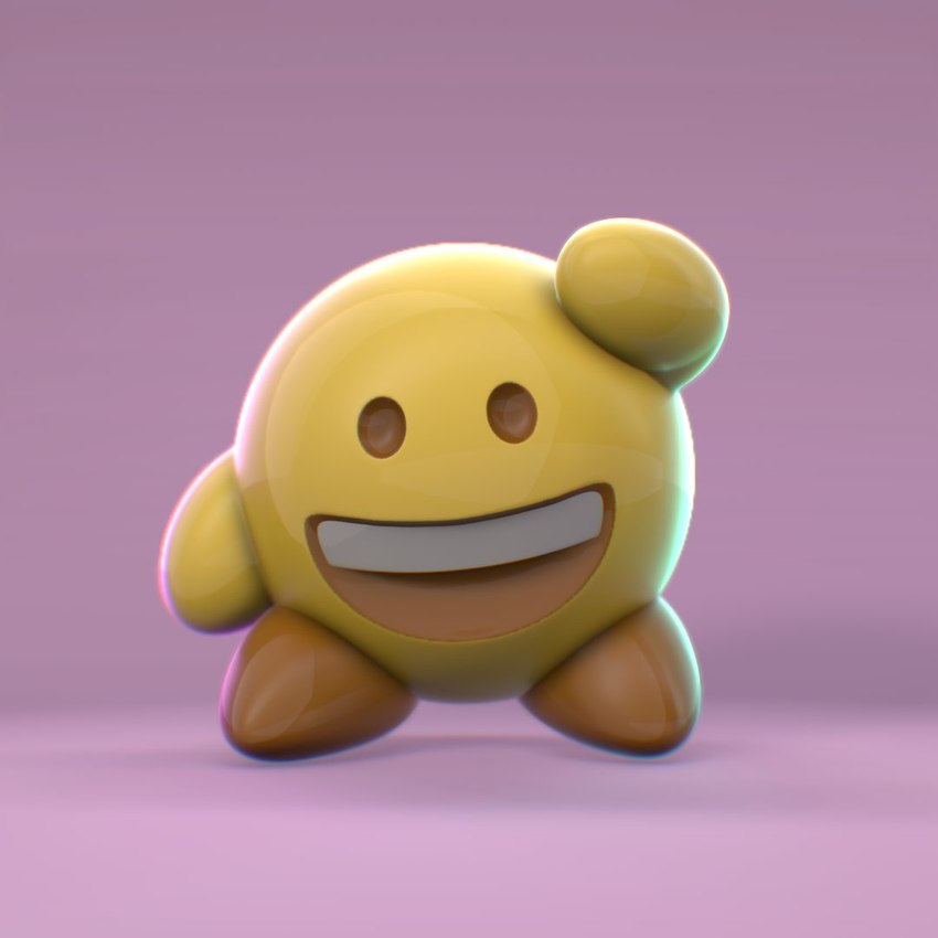 brown_eyes brown_feet emoji featureless_feet featureless_hands feet front_view gesture male not_furry open_mouth open_smile purple_background raised_arm simple_background smile smiling_at_viewer solo waving waving_at_viewer yellow_body yellow_skin ian_ng kirby_(series) nintendo kirby alien humanoid hybrid living_emoji waddling_head 1:1 2022 3d_(artwork) colored digital_media_(artwork) zbrush_(artwork)