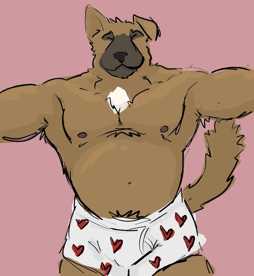 anthro belly boxers_(clothing) bulge clothing heart_boxers heart_clothing heart_symbol heart_underwear hug huggable male navel nipples sketchy solo underwear dickinoatmeal canid canine canis domestic_dog mammal hi_res