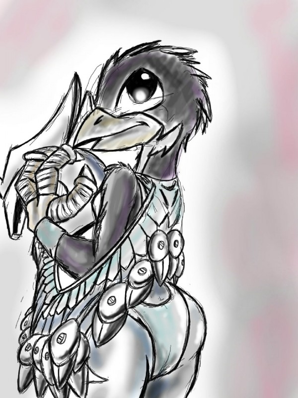 ambiguous_gender anthro armor beak biped butt cape clothed clothing feet headgear helmet kunai leotard looking_back simple_background solo standing talons toes weapon wingsuit naivintage activision skylanders skylanders_superchargers stormblade avian bird 3:4 hi_res sketch