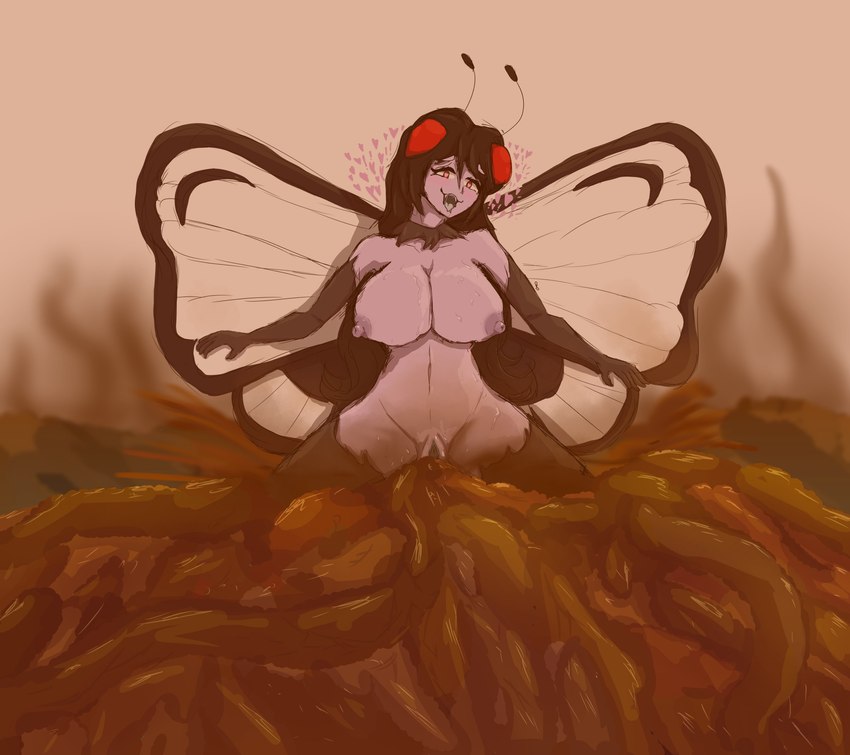 antennae_(anatomy) anthro big_breasts black_hair breasts excessive_feces feces female genitals goo-connected_lips hair hyper hyper_feces purple_body purple_skin pussy scatplay solo wings floofykinkumiho nintendo pokemon butterfree generation_1_pokemon pokemon_(species) absurd_res hi_res