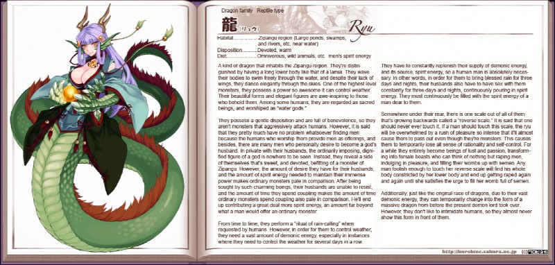 antlers big_breasts book breasts cleavage clothed clothing female hair horn looking_at_viewer monster_girl_(genre) purple_hair solo text kenkou_cross third-party_edit monster_girl_profile mythology ryu_(monster_girl) animal_humanoid dragon dragon_humanoid humanoid mythological_creature mythological_scalie scalie english_text hard_translated translated translation_edit