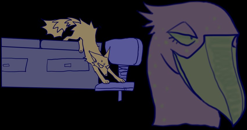 ambiguous_gender chair duo feathers feral fur furniture purple_body purple_feathers simple_background transparent_background yellow_body yellow_fur guncht maverick_(guncht) rue_(guncht) avian bird canid canine canis jackal mammal pelecaniform shoebill alpha_channel