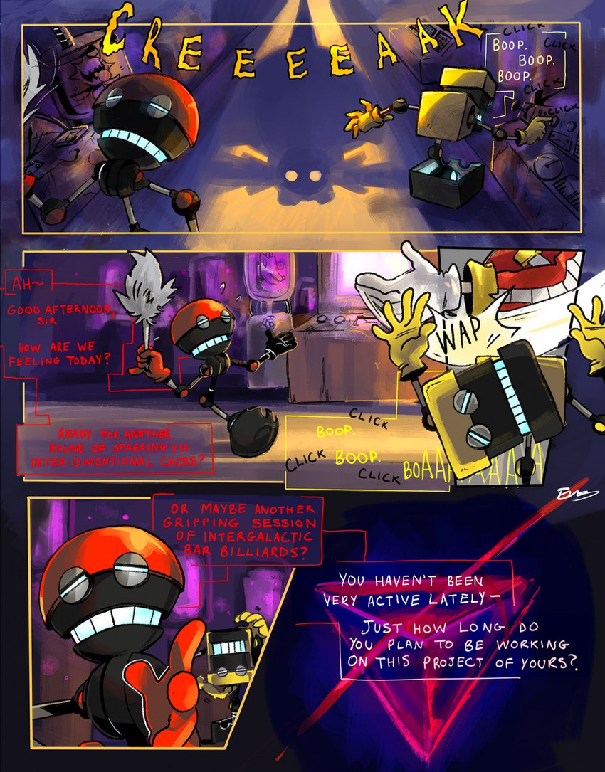 cleaning cleaning_tool comic_panel floating gem machine male onomatopoeia red_body shadow slap sound_effects text yellow_body ebetto sega sonic_forces sonic_phantom_forces sonic_the_hedgehog_(series) cubot dr._eggman orbot human mammal robot comic english_text hi_res