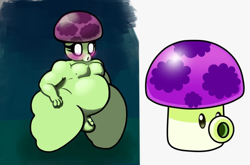 anthro belly blush eyelashes femboy fungus genitals green_body green_skin huge_thighs humanoid_genitalia humanoid_penis male mushroom mushroom_cap not_furry pecs penis plant short_stack slightly_chubby slightly_chubby_male small_penis solo thick_thighs white_eyes diamondtears electronic_arts plants_vs._zombies popcap_games elemental_creature elemental_humanoid flora_fauna fungi_fauna humanoid plant_humanoid puff-shroom 2022 digital_media_(artwork) hi_res