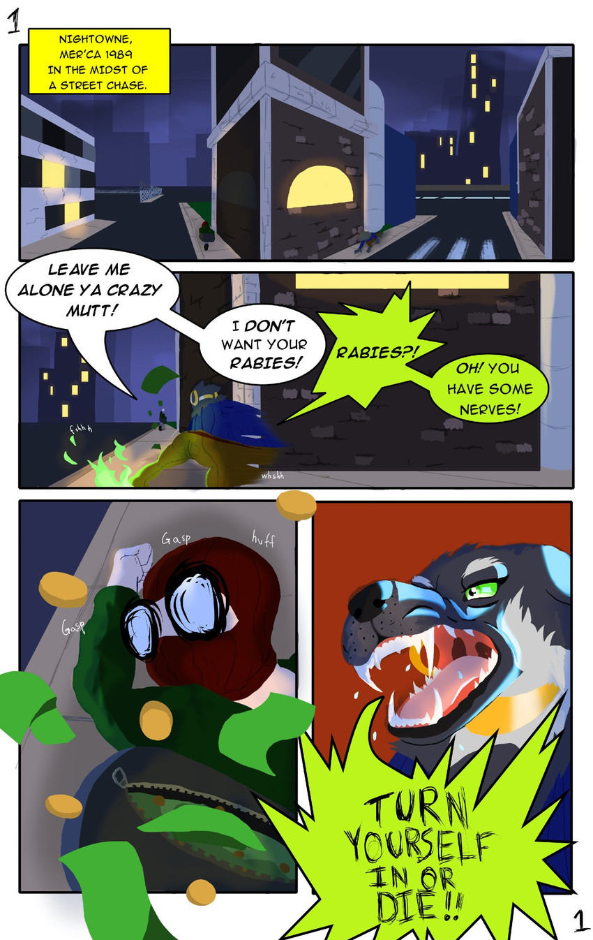 angry anthro big_butt blurred_character bodily_fluids butt city collar dialogue duo ear_piercing ear_ring female fire green_eyes insult male mask money night piercing ring_piercing robbery running saliva scared text wearing_mask yelling helium_(artist) lenora_zula canid canine canis human humanoid mammal wolf comic english_text hi_res