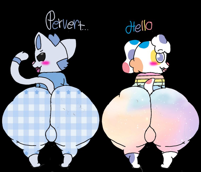 anthro big_butt blush bottom_heavy butt clothing duo huge_butt male male/male pajama_shirt pajamas shota young young_anthro young_male unknown_artist blue's_clues nickelodeon periwinkle_(blue's_clues) sprinkles_(blue's_clues) canid canine canis domestic_cat domestic_dog felid feline felis mammal
