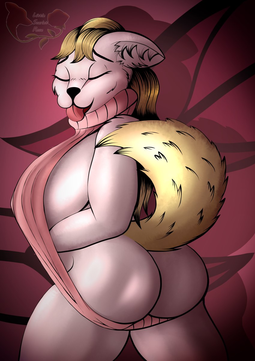 anthro big_breasts big_butt breasts breath butt clothed clothing clothing_pull female fur hair huge_breasts looking_back open_mouth panting side_boob smile solo spread_legs spreading sweater tail thick_thighs tongue topwear virgin_killer_sweater white_body white_fur wide_hips little_scarlet_rose meme_clothing opal_(little_scarlet_rose) canid canine canis domestic_dog mammal nordic_sled_dog samoyed spitz digital_drawing_(artwork) digital_media_(artwork) hi_res meme