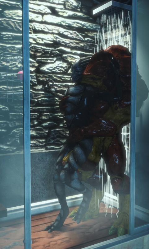 balls big_penis caressing duo erection foreskin genitals glans hug humanoid_genitalia humanoid_penis male male/male muscular muscular_male partially_retracted_foreskin penis romantic romantic_ambiance shower soap rooking bioware electronic_arts mass_effect alien krogan turian 3:5 3d_(artwork) digital_media_(artwork) hi_res