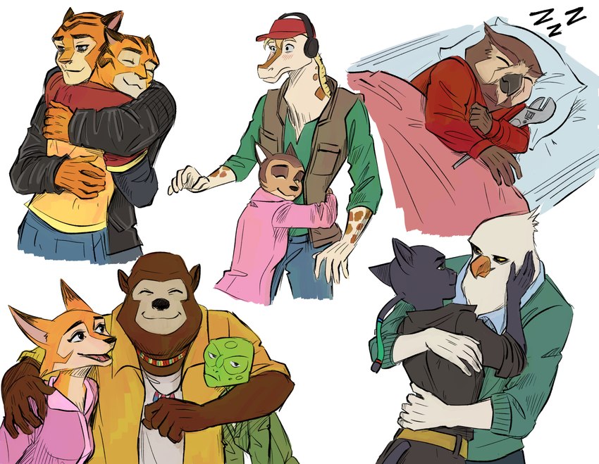 anthro female group hug male male/female miss_dira finateh rimba_racer meelo_(rimba_racer) meika_(rimba_racer) sonny_(rimba_racer) tamira_(rimba_racer) accipitrid accipitriform avian bear bird canid canine chameleon chevrotain eagle felid fox giraffe giraffid humanoid lizard mammal owl pantherine reptile scalie tiger miles_(disambiguation) hi_res