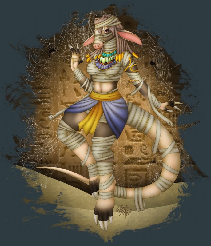 anthro bandage breasts chest_wraps claws clothing costume dreadlocks egyptian egyptian_clothing female jewelry necklace pectoral_(jewelry) shendyt solo wraps starvinartmajor aardvark ambient_arachnid ambient_arthropod ambient_spider arachnid arthropod mammal mummy spider undead 2017 hi_res