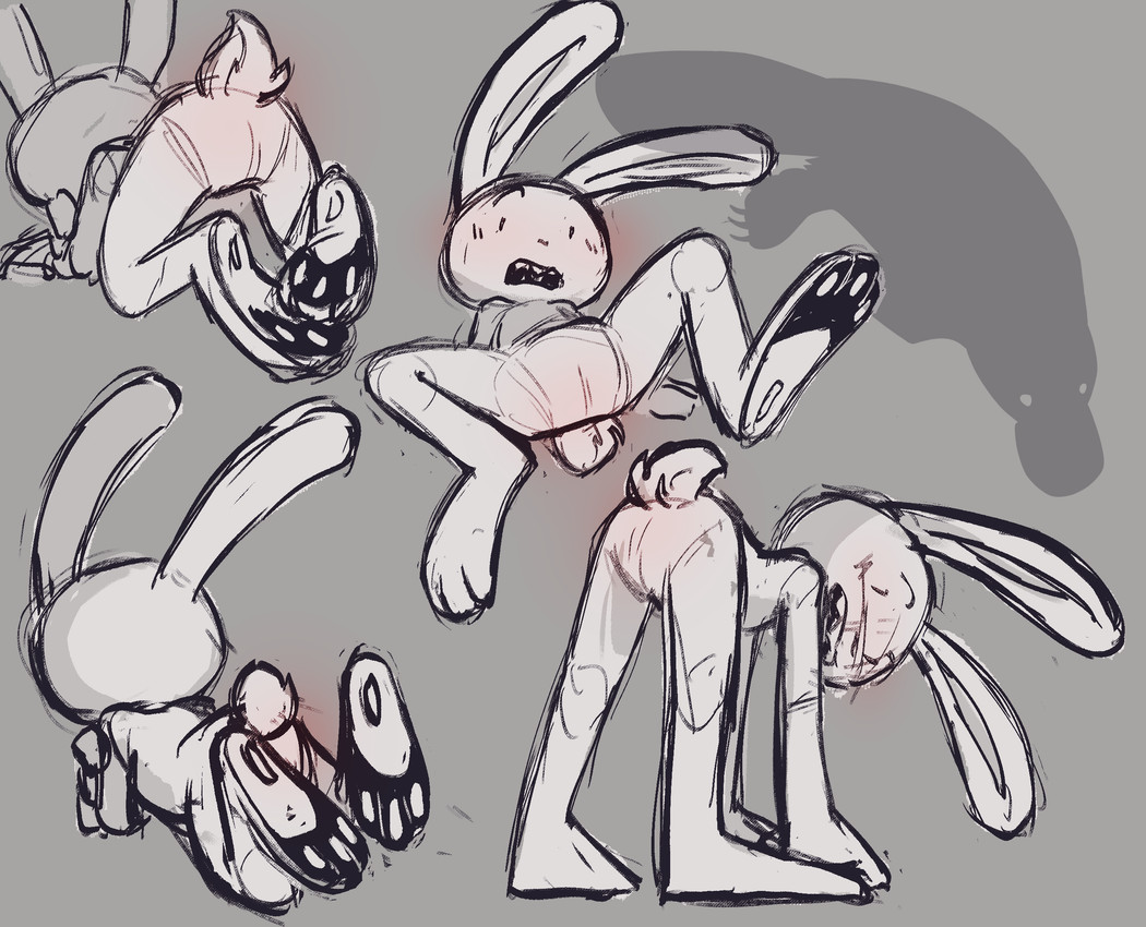 all_fours ambiguous_gender anthro blush butt butt_shot ears_up featureless_crotch feet front_view hindpaw lying nude null on_front paws presenting raised_leg raised_tail rear_view sharp_teeth sitting solo spread_legs spreading standing suggestive suggestive_pose surprised tail teeth platypusbill sam_and_max max_(sam_and_max) lagomorph leporid mammal rabbit hi_res