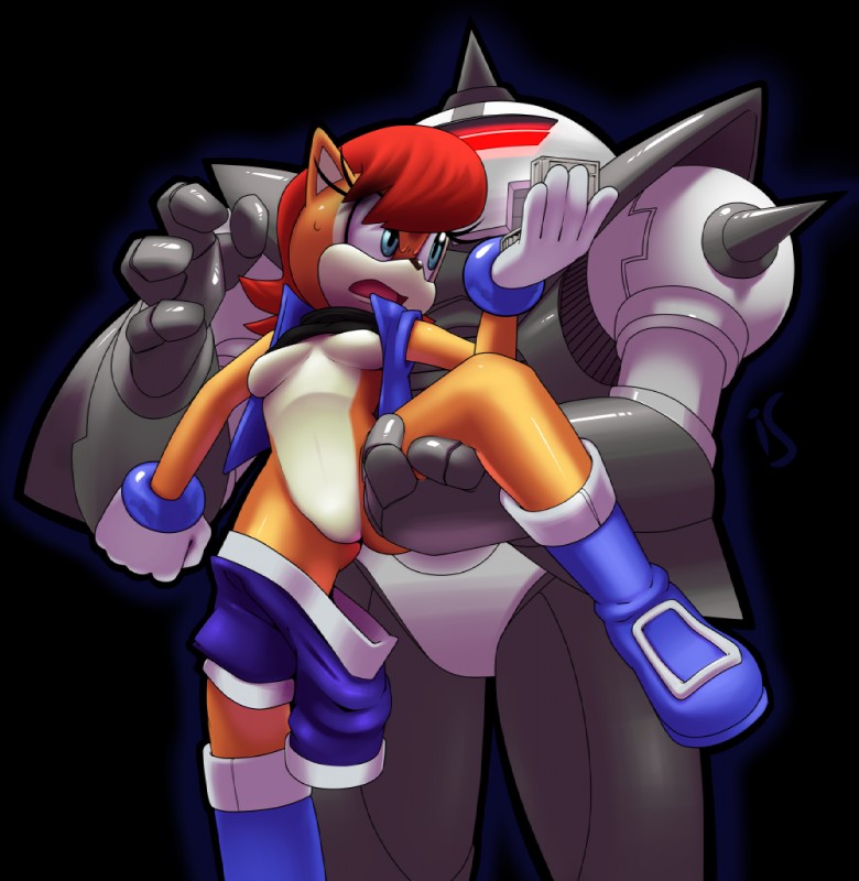 anthro blue_eyes breasts brown_body brown_fur duo female fur hair machine red_hair rockthebull archie_comics sega sonic_the_hedgehog_(archie) sonic_the_hedgehog_(comics) sonic_the_hedgehog_(series) sally_acorn swatbot chipmunk ground_squirrel mammal robot rodent sciurid swat_bot 2013