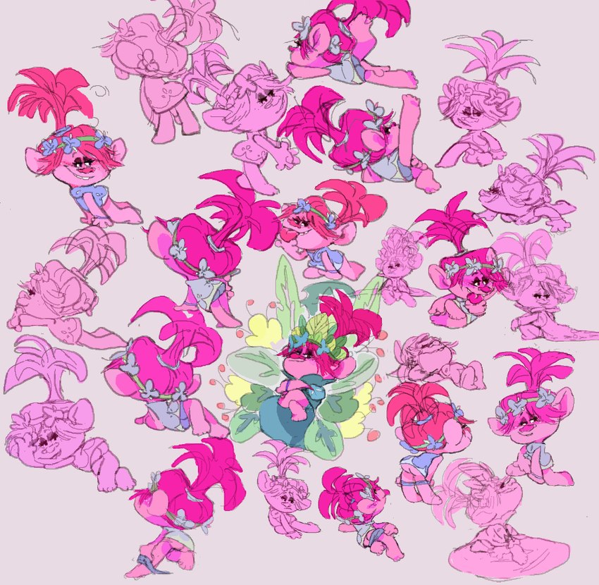 female grey_background hair pink_body pink_hair pink_skin simple_background smile solo 2n2n dreamworks trolls_(dreamworks) poppy_(trolls) humanoid troll_(mythology) troll_(trolls) sketch_page tagme