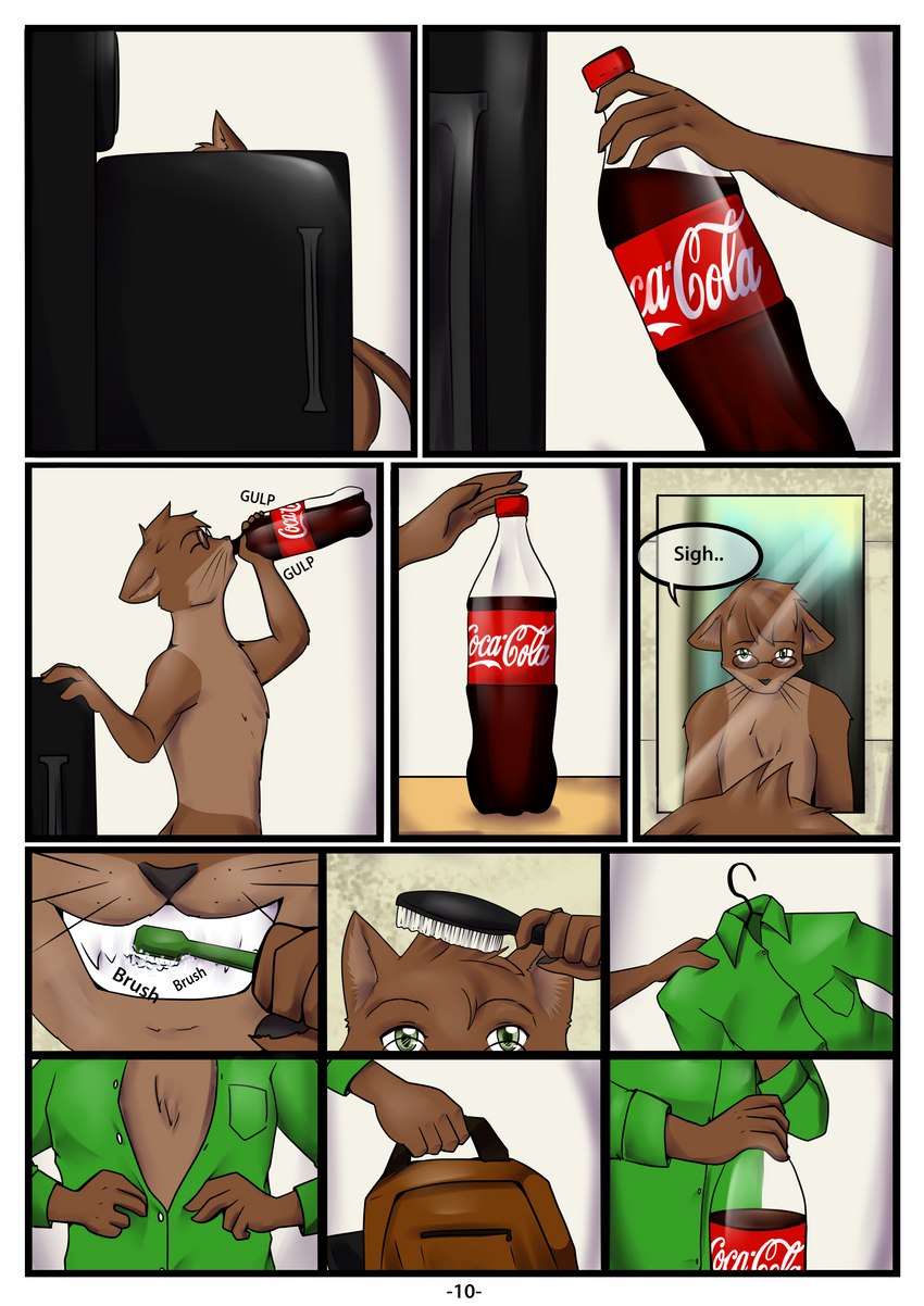 anthro biped brush brushing brushing_hair brushing_teeth dressing drinking getting_ready hair male male_anthro nude personal_grooming solo styling_hair bluetoxic coca-cola jesse_cat domestic_cat felid feline felis mammal absurd_res hi_res