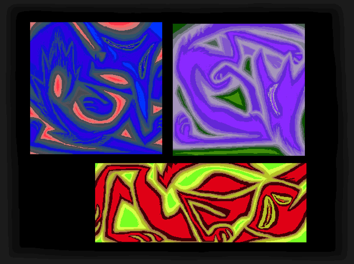 abstract_art ambiguous_gender black_background black_body blue_body blue_fur feral fur group purple_body purple_fur simple_background surrealism trio demensa canid canine mammal 2020