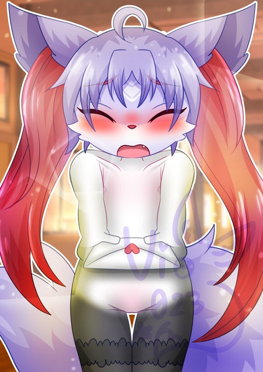 anthro black_body blush eyes_closed female flat_chested genitals heart_symbol looking_at_viewer nipples nude open_mouth purple_body pussy solo young young_anthro vio023 nintendo pokemon braixen canid canine generation_6_pokemon mammal pokemon_(species) hi_res