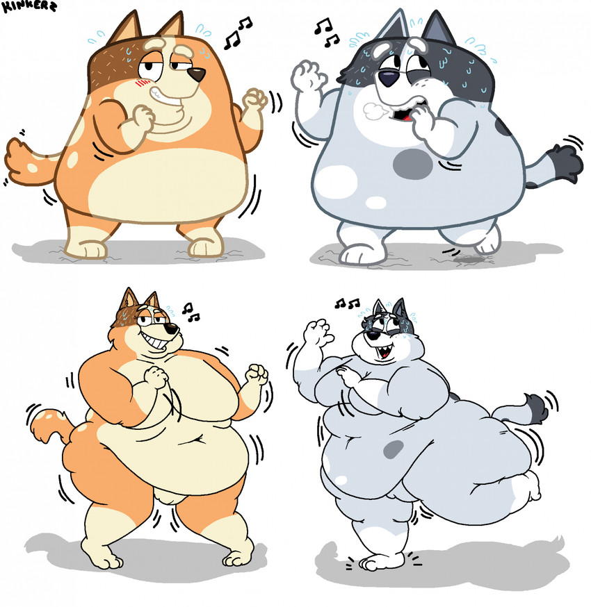 3_toes 4_fingers anthro arms_bent bedroom_eyes big_breasts big_eyes biped black_body black_ears black_eyes black_fur black_nose black_spots black_tail black_tail_tip blush blush_lines bodily_fluids breast_size_difference breasts brown_body brown_ears brown_fur cheek_tuft cracked_ground cracks dancing dark_body dark_fur dark_markings deep_navel dipstick_tail duo eyebrows facial_tuft featureless_breasts feet female fingers flying_sweatdrops fur fur_tuft genitals glistening glistening_nose gloves_(marking) grey_body grey_breasts grey_ears grey_fur grey_tail grin grinning_at_viewer heterochromatic_ears huge_breasts humanoid_hands innie_vulva iris light_body light_fur light_markings looking_at_viewer looking_up markings mature_anthro mature_female motion_lines motion_outline multicolored_body multicolored_fur multicolored_tail musical_note musical_symbol narrowed_eyes navel no_pupils nude nude_anthro nude_female obese obese_anthro obese_female on_one_leg orange_body orange_fur orange_tail overweight overweight_anthro overweight_female plantigrade pointy_ears prick_ears raised_eyebrow red_blush seductive shadow sharp_teeth simple_background sister_in_law sisters-in-law smile smiling_at_viewer snout spots spotted_back spotted_body spotted_fur spotted_markings spotted_tail standing sweat sweatdrop sweaty_body sweaty_face sweaty_fur symbol tail tail_markings tan_inner_ear teeth thick_eyebrows toes tuft two_tone_tail vulva white_background white_body white_breasts white_eyebrows white_fur white_markings white_sclera white_spots white_tail roytund_fox bluey_(series) chilli_heeler trixie_heeler australian_cattle_dog canid canine canis cattledog domestic_dog herding_dog mammal pastoral_dog 2026 digital_drawing_(artwork) digital_media_(artwork) hi_res