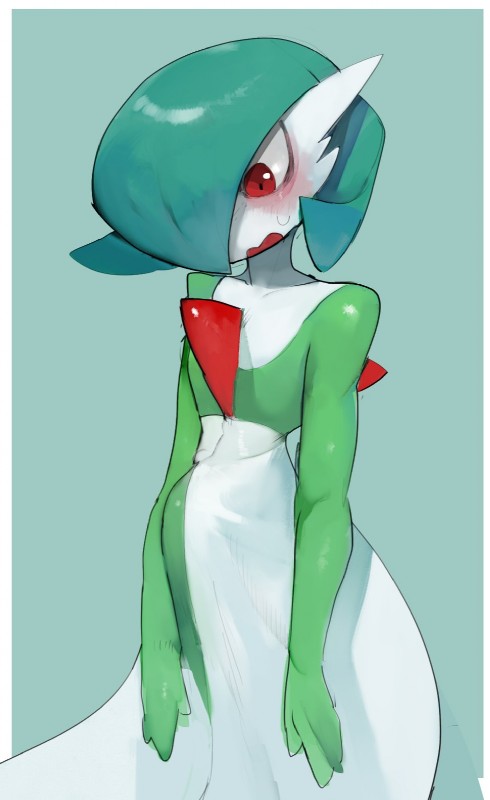 ambiguous_gender blush bulge femboy male not_furry simple_background solo liteu nintendo pokemon gardevoir generation_3_pokemon pokemon_(species) hi_res