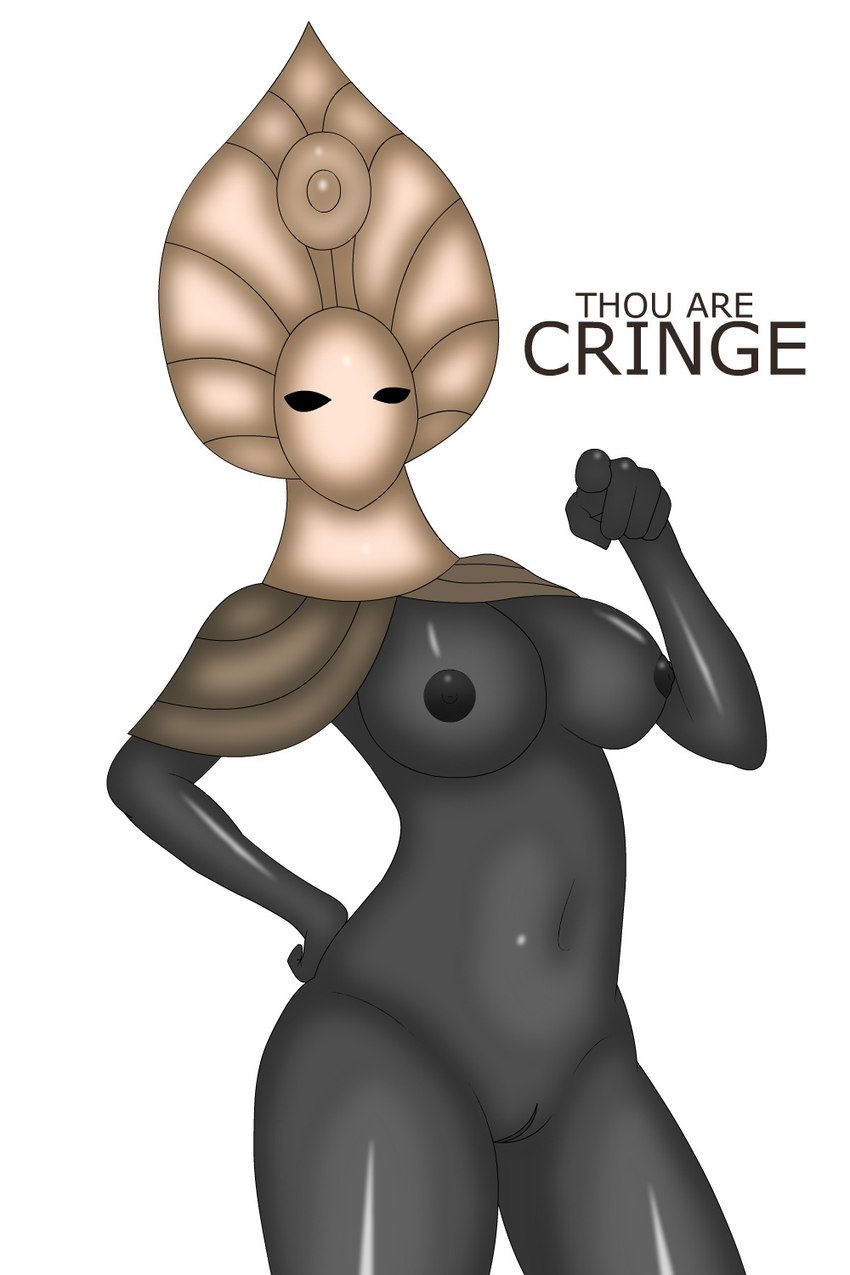 black_body black_nipples female gesture hand_gesture looking_at_viewer nipples pointing pointing_at_viewer solo magalnik hollow_knight team_cherry godseeker_(hollow_knight) arthropod humanoid insect 2022 2:3 hi_res meme