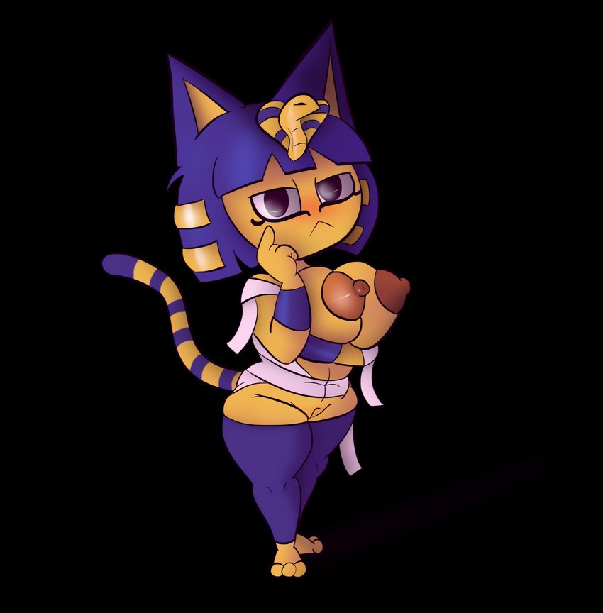 anthro body_wraps breasts brown_nipples female genitals nipples pussy solo fuzefurry animal_crossing nintendo ankha_(animal_crossing) domestic_cat felid feline felis mammal absurd_res alpha_channel hi_res