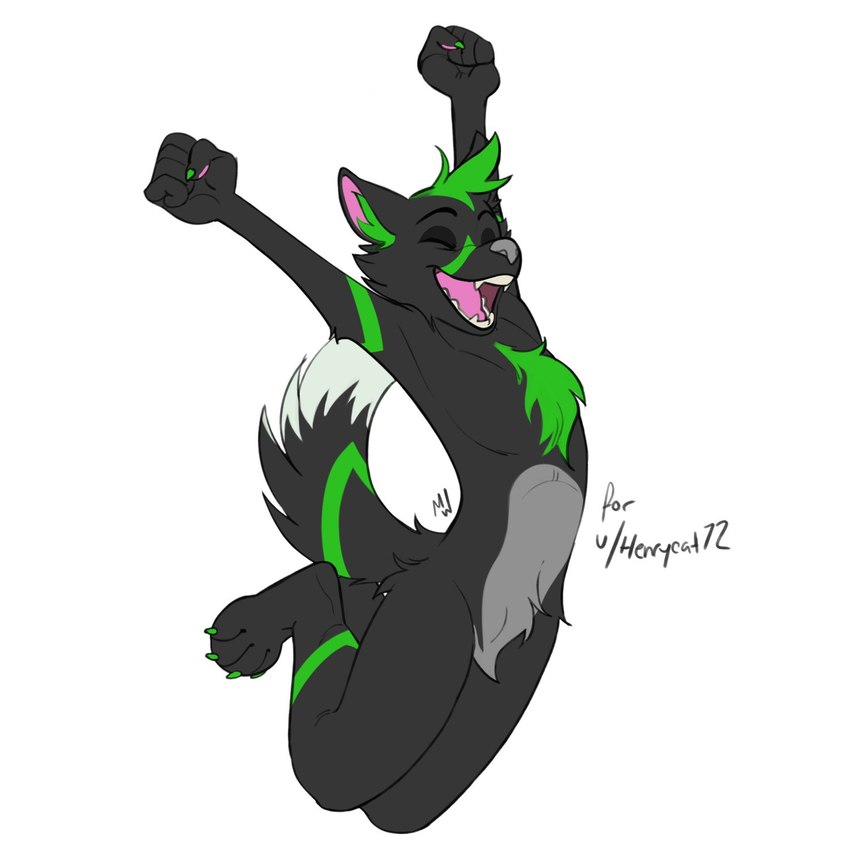 anthro black_body black_fur eyes_closed fur happy jumping male simple_background solo tail kittix canid canine fox mammal 1:1 2024 digital_drawing_(artwork) digital_media_(artwork) hi_res portrait