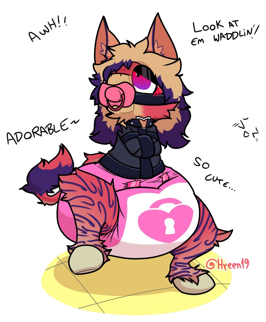 ambiguous_gender anthro blush blush_lines clean_diaper clothed clothing collar diaper gag pacifier pacifier_gag restraints solo straitjacket wearing_diaper rapoof unknown_species hi_res