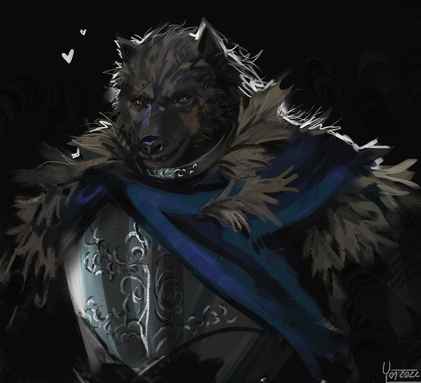 anthro armor facial_scar heart_symbol male metal_armor scar solo yenyenyen19 elden_ring fromsoftware blaidd_(elden_ring) canid canine canis mammal wolf absurd_res hi_res