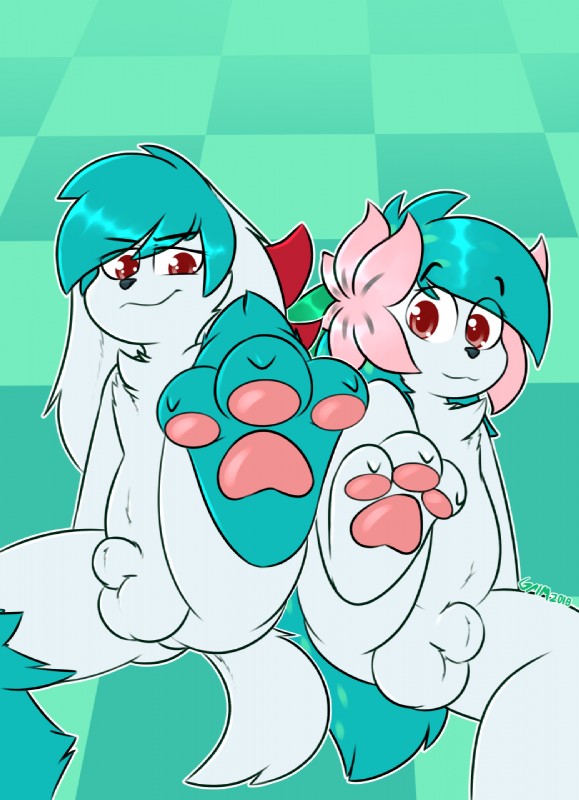 3_toes animal_genitalia anthro balls duo feet flower flower_(anatomy) foot_focus fully_sheathed genitals head_flower looking_at_viewer male male_anthro pawpads paws penis plant sheath toes grimev nintendo pokemon fan_character jeison_(character) generation_4_pokemon land_forme_shaymin legendary_pokemon mammal pokemon_(species) shaymin shiny_pokemon sky_forme_shaymin 2018 hi_res