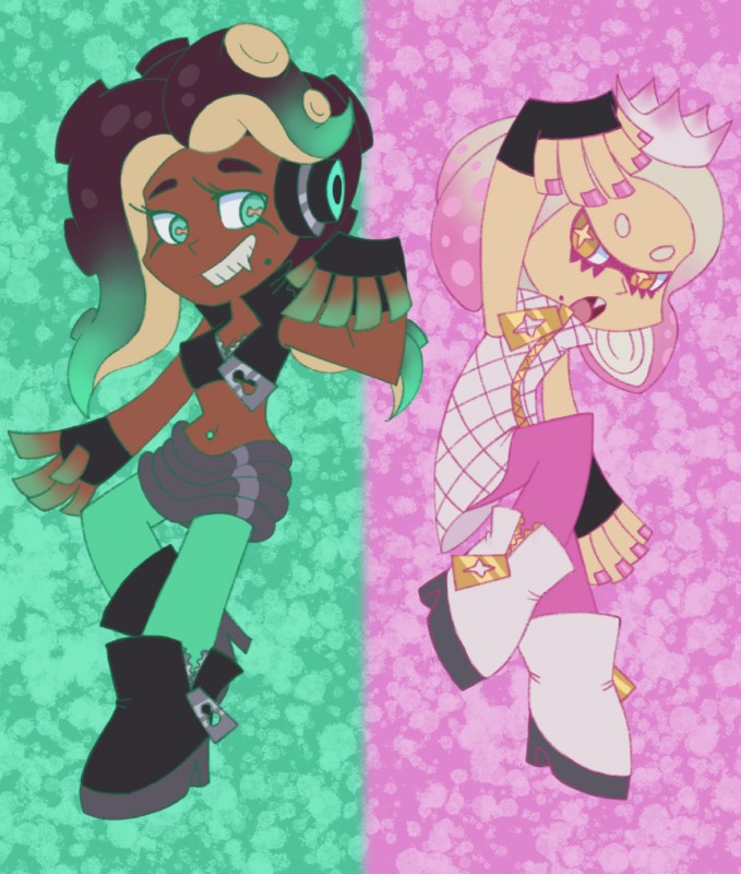 dark_body dark_skin pseudo_hair tentacle_hair tentacles itoruna nintendo splatoon marina_(splatoon) off_the_hook_(splatoon) pearl_(splatoon) animal_humanoid cephalopod cephalopod_humanoid humanoid inkling marine marine_humanoid mollusk mollusk_humanoid octarian octoling 2019 hi_res